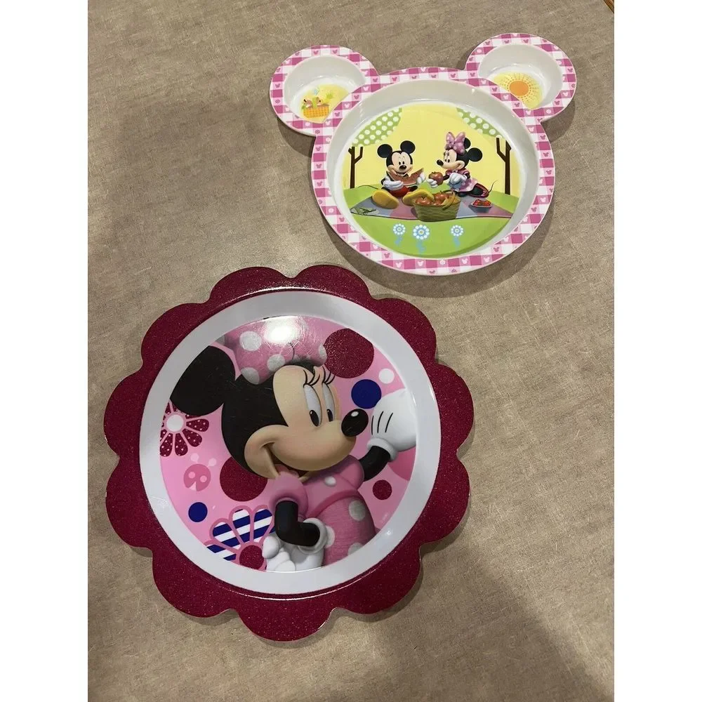 Disney Mickey And Minnie Toddler Plates - EUC